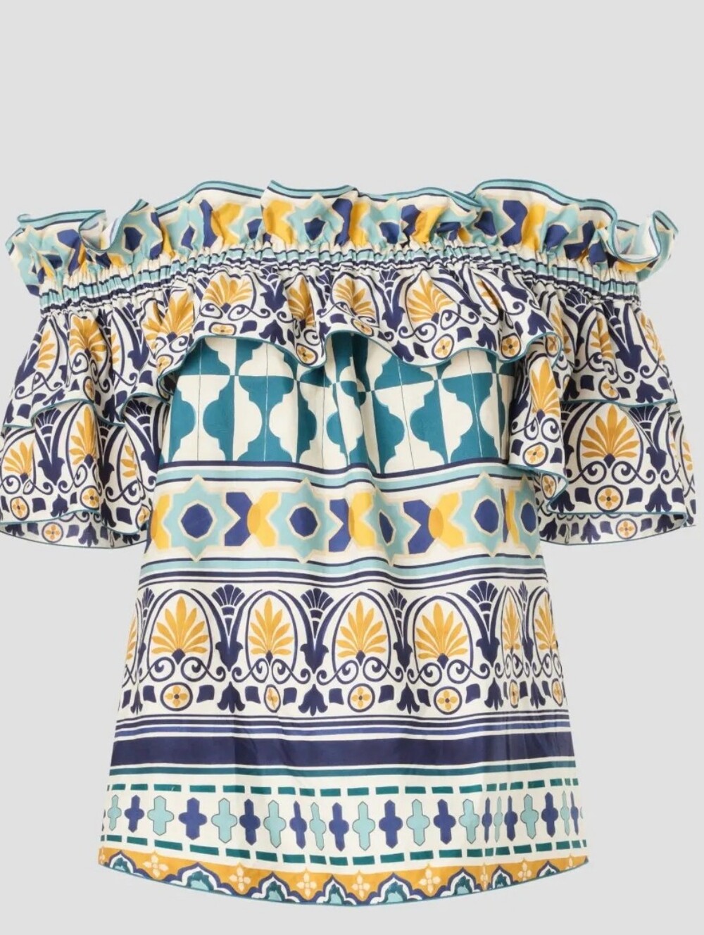 La DoubleJ Breakfast off-the-shoulder ruffled printed cotton-poplin Top Sz XS